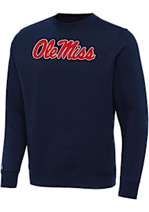 Antigua Ole Miss Rebels Mens Navy Blue Full Front Victory Long Sleeve Crew Sweatshirt