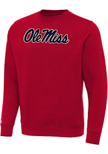 Antigua Ole Miss Rebels Mens Red Full Front Victory Long Sleeve Crew Sweatshirt