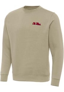 Antigua Ole Miss Rebels Mens Khaki Victory Long Sleeve Crew Sweatshirt