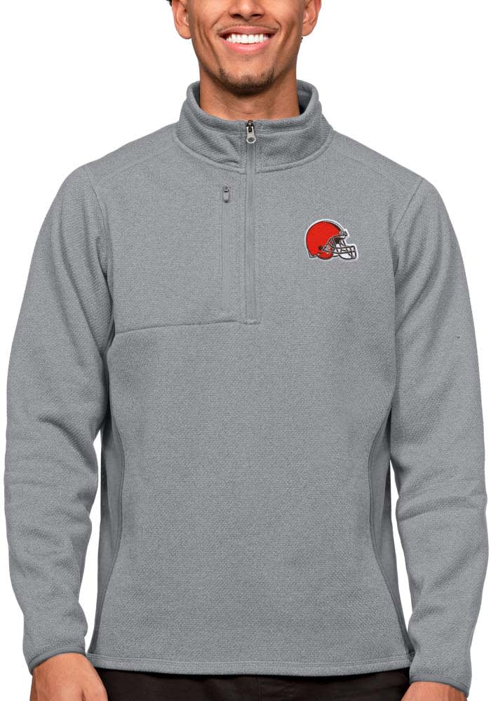 Antigua Cleveland Browns Grey Course Long Sleeve 1/4 Zip Pullover, Grey, 100% POLYESTER, Size S, Rally House