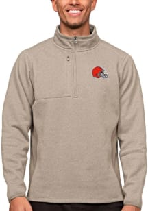 Antigua Cleveland Browns Mens Oatmeal Course Long Sleeve 1/4 Zip Pullover