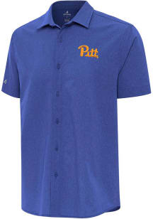 Mens Pitt Panthers Blue Antigua Activate Short Sleeve Dress Shirt