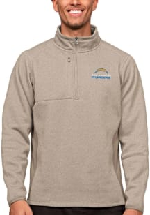 Antigua Los Angeles Chargers Mens Oatmeal Course Long Sleeve 1/4 Zip Pullover