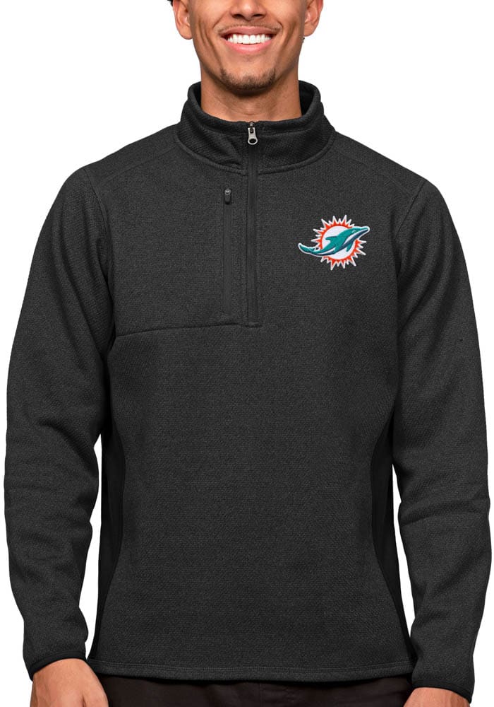 Antigua Miami Dolphins Black Team Long Sleeve 1/4 Zip Pullover, Black, 100% POLYESTER, Size S, Rally House