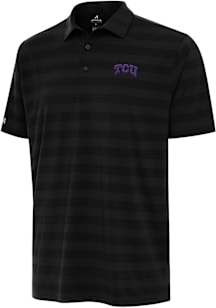 Antigua TCU Horned Frogs Mens Black Tunnel Short Sleeve Polo