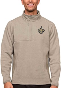 Antigua New Orleans Saints Mens Oatmeal Course Long Sleeve 1/4 Zip Pullover