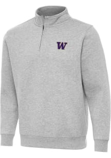 Mens Washington Huskies Grey Antigua Victory Qtr Zip Pullover