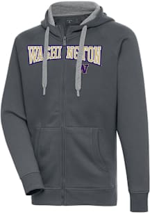 Antigua Washington Huskies Mens Charcoal Split Victory Long Sleeve Full Zip Jacket