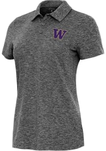 Womens Washington Huskies Black Antigua Matter Short Sleeve Polo Shirt