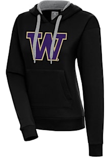 Antigua Washington Huskies Womens Black Full Front Victory Hooded Sweatshirt