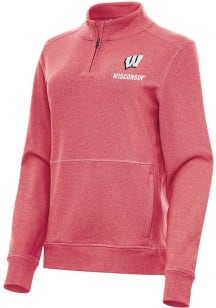 Womens Wisconsin Badgers Red Antigua Crush Qtr Zip