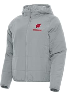 Womens Wisconsin Badgers Grey Antigua Universe Filled Jacket
