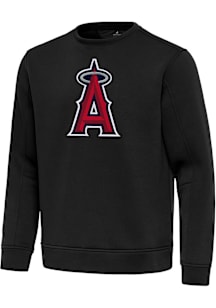 Antigua Los Angeles Angels Mens Black Full Front Relevant Long Sleeve Crew Sweatshirt