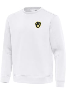 Antigua Milwaukee Brewers Mens White Relevant Long Sleeve Crew Sweatshirt