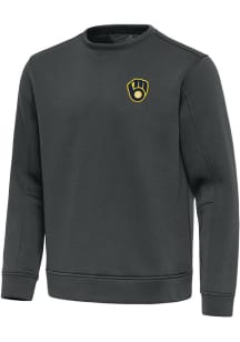 Antigua Milwaukee Brewers Mens Grey Relevant Long Sleeve Crew Sweatshirt