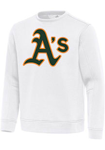 Antigua Oakland Athletics Mens White Full Front Relevant Long Sleeve Crew Sweatshirt