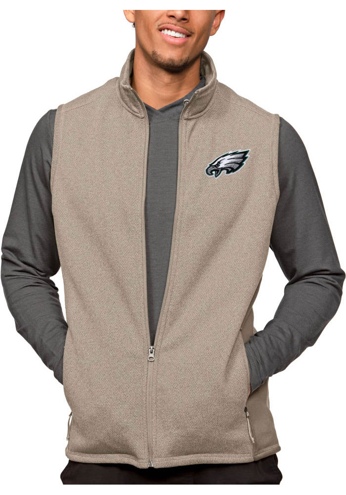 Men's Antigua Oatmeal Philadelphia Eagles Course Full-Zip Vest