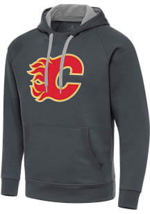 Antigua Calgary Flames Mens Charcoal Full Front Victory Big and Tall Hooded Sweatshirt