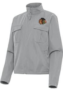 Antigua Chicago Blackhawks Womens Grey Even Par Light Weight Jacket