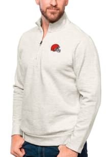 Antigua Cleveland Browns Mens Oatmeal Gambit Long Sleeve 1/4 Zip Pullover