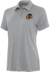 Antigua Chicago Blackhawks Womens Grey Reprocess Recycled Short Sleeve Polo Shirt