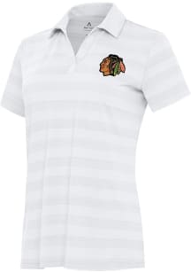 Antigua Chicago Blackhawks Womens White Tunnel Short Sleeve Polo Shirt
