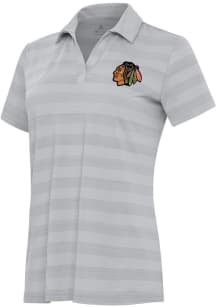 Antigua Chicago Blackhawks Womens Grey Tunnel Short Sleeve Polo Shirt