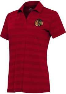 Antigua Chicago Blackhawks Womens Red Tunnel Short Sleeve Polo Shirt