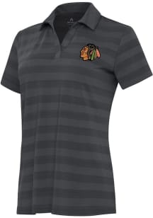 Antigua Chicago Blackhawks Womens Grey Tunnel Short Sleeve Polo Shirt