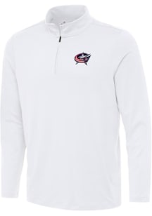 Antigua Columbus Blue Jackets Mens White Reprocess Recycled Long Sleeve Qtr Zip Pullover