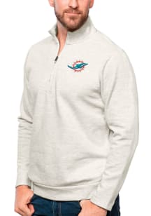 Antigua Miami Dolphins Mens Oatmeal Gambit Long Sleeve 1/4 Zip Pullover