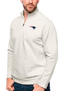 Antigua New England Patriots Mens Oatmeal Gambit Long Sleeve 1/4 Zip Pullover