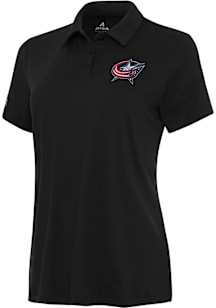 Antigua Columbus Blue Jackets Womens Black Reprocess Recycled Short Sleeve Polo Shirt