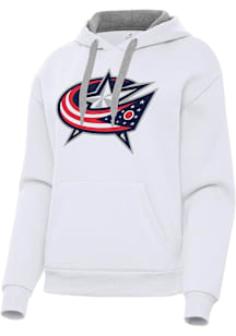 Antigua Columbus Blue Jackets Womens White Full Front Victory Hooded Sweatshirt