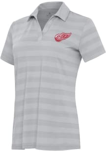 Antigua Detroit Red Wings Womens Grey Tunnel Short Sleeve Polo Shirt