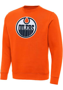 Antigua Edmonton Oilers Mens Orange Full Front Victory Long Sleeve Crew Sweatshirt