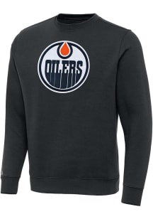 Antigua Edmonton Oilers Mens Charcoal Full Front Victory Long Sleeve Crew Sweatshirt
