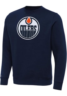 Antigua Edmonton Oilers Mens Navy Blue Full Front Victory Big and Tall Crew Sweatshirt