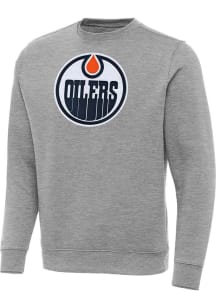 Antigua Edmonton Oilers Mens Grey Full Front Victory Big and Tall Crew Sweatshirt