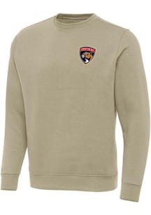 Antigua Florida Panthers Mens Khaki Victory Long Sleeve Crew Sweatshirt