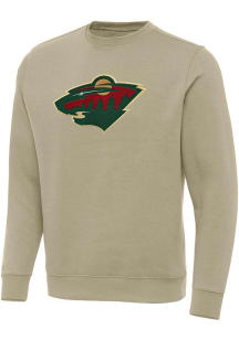 Antigua Minnesota Wild Mens Khaki Full Front Victory Long Sleeve Crew Sweatshirt