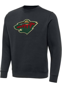 Antigua Minnesota Wild Mens Charcoal Full Front Victory Long Sleeve Crew Sweatshirt