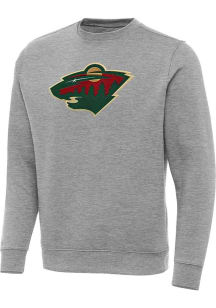 Antigua Minnesota Wild Mens Grey Full Front Victory Big and Tall Crew Sweatshirt