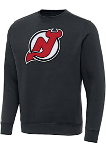 Antigua New Jersey Devils Mens Charcoal Full Front Victory Long Sleeve Crew Sweatshirt
