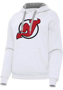 Antigua New Jersey Devils Womens White Full Front Victory Hooded Sweatshirt