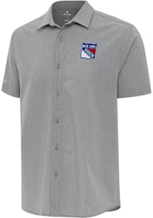 Antigua New York Rangers Mens Grey Activate Short Sleeve Dress Shirt