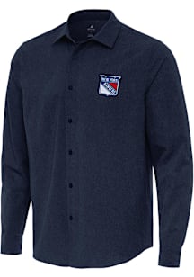 Antigua New York Rangers Mens Navy Blue Exposure Long Sleeve Dress Shirt