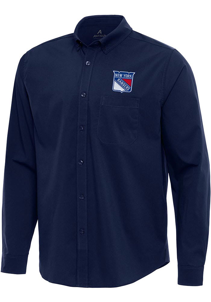 rangers dress shirt Men's Antigua Navy New York Rangers Flight Woven Tri-Blend Long Sleeve Button-Down Shirt Size: Medium
