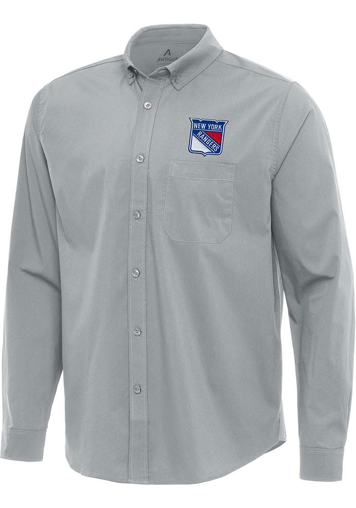 rangers dress shirt Cutter & Buck Texas Rangers Skyline Recycled Pinstripe Womens Long Sleeve Spread Collar Dress Shirt in Elemental Grey/White