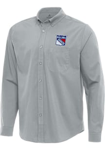 Antigua New York Rangers Mens Grey Flight Long Sleeve Dress Shirt